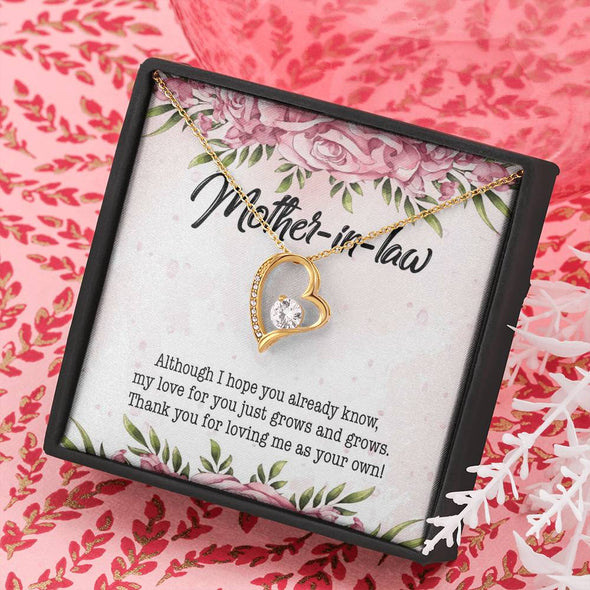 Mother In Law Necklace With Message Card, Thank You For Loving Me As Your Own, Mother's Day Necklace, Heart Necklace, Birthday Gift, Christmas Gift