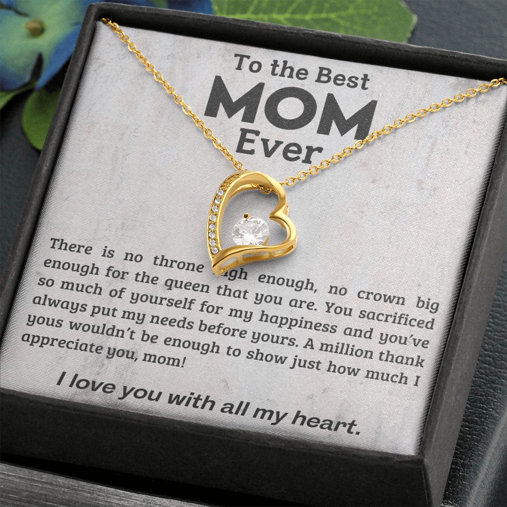 TO THE BEST MOM EVER, I LOVE YOU WITH ALL MY HEART, FOREVER LOVE  NECKLACE WITH MESSAGE CARD FOR MOM, BIRTHDAY, MOTHER'S DAY GIFT FOR HER