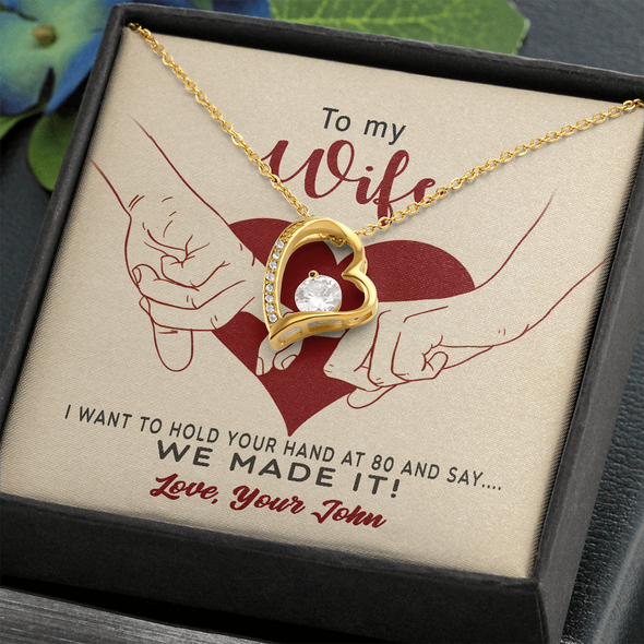 To My Wife, Forever Love Necklace With I Want To Hold Your Hand And Message Card, Anniversary, Birthday, Gift For Her, Jewelry For Her, Pendant For Her, Customized Message Card With Loved One Name