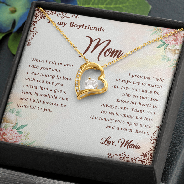 To My Boyfriend's Mom, Forever Love Necklace With Thank You For Welcoming Me Into The Family Message Card, Mother's Day Gift, Birthday, Anniversary, Jewelry For Her, Customized Message Card