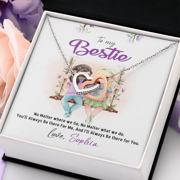 To My Bestie, Interlocking Hearts Necklace With No Matter Where We Go, No Matter What We Do Message Card, Jewelry For Her, Birthday, Gift For Her, Necklace for Her, Customized Message Card