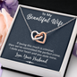 To My Beautiful Wife, Interlocking Hearts Necklace With I Stole Your Heart And You Stole Mine Message Card, Pendant For Her, Birthday, Anniversary, Gift For Her, Jewelry For Her