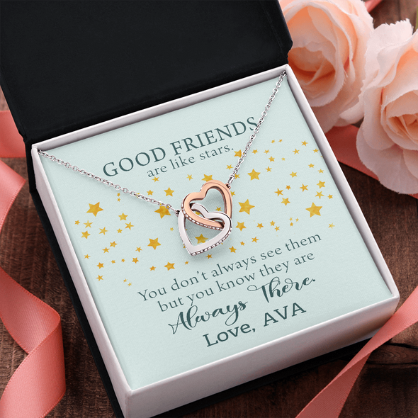 To My Good Friends, Interlocking Hearts Necklace With You Know They Are Always There Message Card, Birthday, Gift For Her, Necklace for Her, Jewelry For Her, Customized Message Card