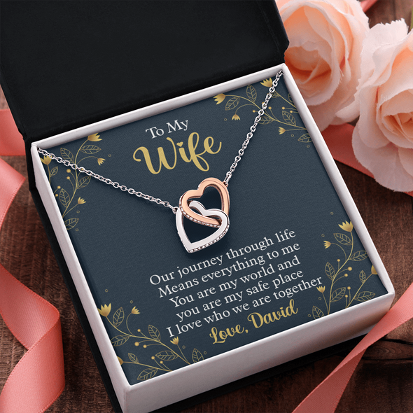 To My Beautiful Wife, Interlocking Hearts Necklace With I Love Who We Are Together Message Card, Pendant For Her, Jewelry For Her, Anniversary, Birthday, Gift For Her, Customized Message Card