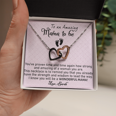 To An Amazing Mama To Be, Interlocking Hearts Necklace, Customized Pendant For Newly Mom, Birthday, Mother's Day, Christmas, Anniversary, Gift For Her Valentine's Day, Jewelry For Mom