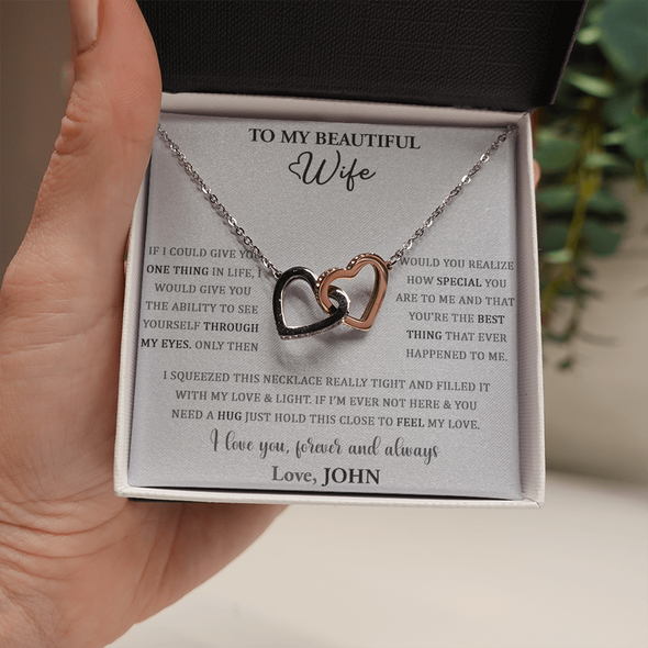 To My Beautiful Wife, Interlocking Hearts Necklace, Customized Pendant For Her, Birthday Gift, Christmas, Anniversary, Gift For Her, Valentine's Day, Jewelry For Her