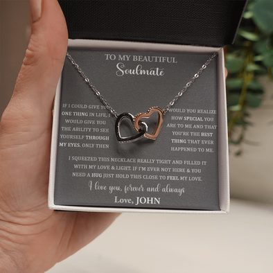 To My Beautiful Soulmate, Interlocking Hearts Necklace, Custom Pendant, Christmas, Gift For Couple, Anniversary Gift, Birthday Present, Valentine's Day, Gift For Her, Wife