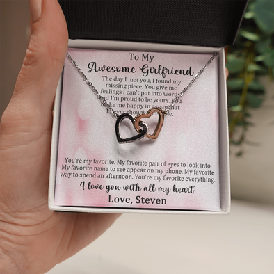 To My Awesome Girlfriend, Interlocking Hearts Necklace, Customized Pendant For Her, Birthday Gift, Christmas, Anniversary, Gift For Her, Valentine's Day, Jewelry For Her