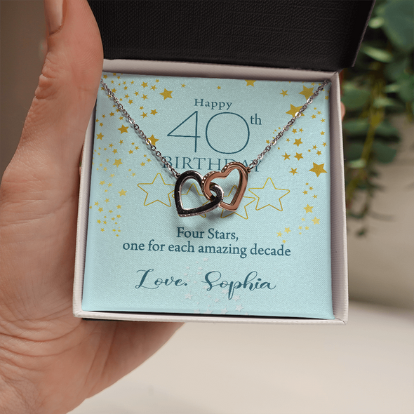 Customized Birthday Name & Age, Interlocking Hearts Necklace, Gift For Mom/Wife/Girlfriend/Sister, Birthday Gift For Her, Necklace For Her, Precious Gift For Her, Jewelry For Her, Best Birthday Gift