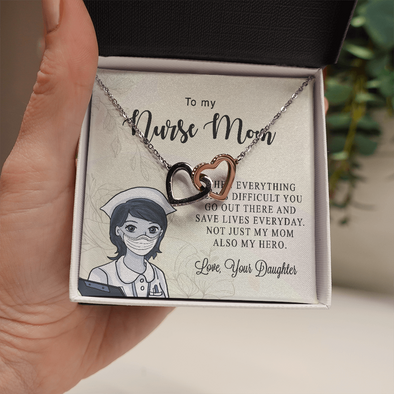 To My Nurse Mom, Interlocking Hearts Necklace, Birthday, Mother's Day, Christmas, Anniversary, Gift For Her From Daughter, Valentine's Day, Jewelry For Mom, Pendant For Mom From Daughter