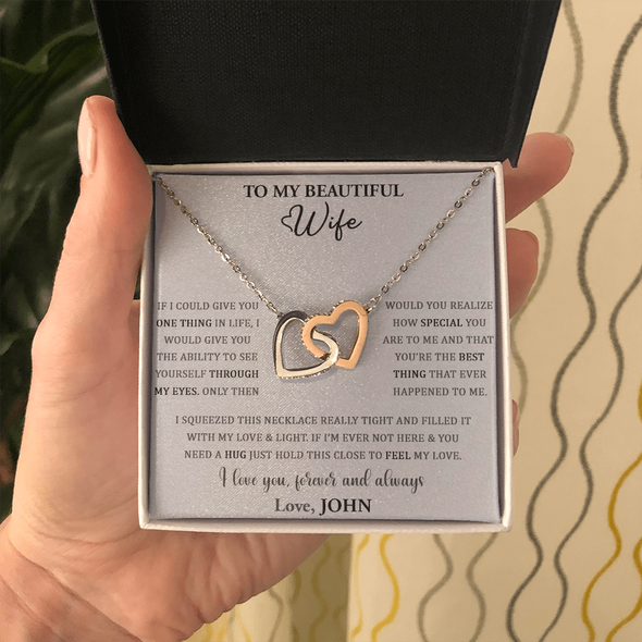 To My Beautiful Wife, Interlocking Hearts Necklace, Customized Pendant For Her, Birthday Gift, Christmas, Anniversary, Gift For Her, Valentine's Day, Jewelry For Her