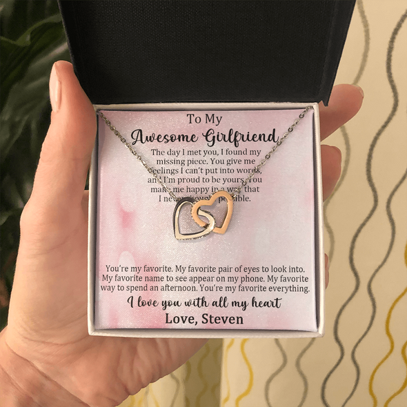 To My Awesome Girlfriend, Interlocking Hearts Necklace, Customized Pendant For Her, Birthday Gift, Christmas, Anniversary, Gift For Her, Valentine's Day, Jewelry For Her