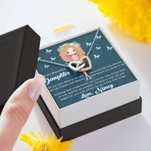 To My Daughter, You Will Always Be My Little Girl To Me, Necklace With Message Card, Birthday Gift, Gift Ideas For Daughter, Customized Interlocking Hearts Necklace