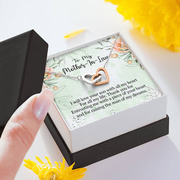 Future Mother In Law Necklace With Message Card, I Will Love Your Son With All My Heart, Mother's Day Necklace, Interlocking Hearts Necklace, Birthday Gift, Christmas Gift