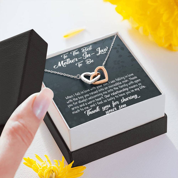 Future Mother In Law Necklace With Message Card, Thank You For Sharing Your Son, Mother in Law Jewelry, Mother Day Necklace, Interlocking Hearts Necklace, Birthday Gift, Christmas Gift