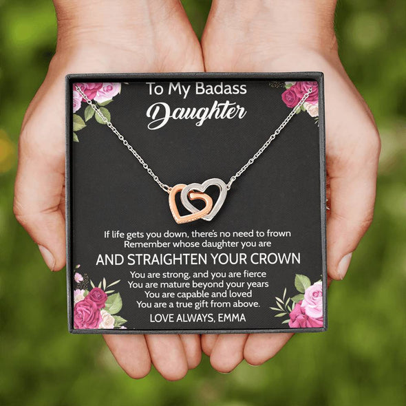 To My Daughter, You Are A True Gifts From Above, Necklace With Message Card, Customized Interlocking Hearts Necklace, Birthday Gift, Gift Ideas For Daughter