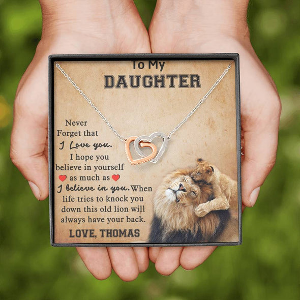 To My Daughter, Never Forget That I Love You, Necklace With Message Card, Birthday Gift, Customized Interlocking Hearts Necklace, Gift Ideas For Daughter
