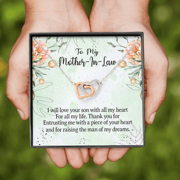 Future Mother In Law Necklace With Message Card, I Will Love Your Son With All My Heart, Mother's Day Necklace, Interlocking Hearts Necklace, Birthday Gift, Christmas Gift
