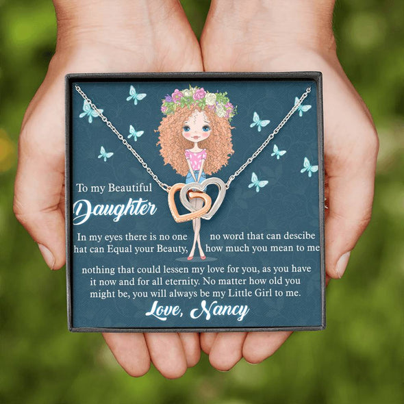To My Daughter, You Will Always Be My Little Girl To Me, Necklace With Message Card, Birthday Gift, Gift Ideas For Daughter, Customized Interlocking Hearts Necklace