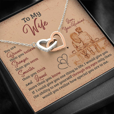 Couple Interlocking Heart Necklace With Message Card, Gold/Silver Pendant, To My Wife You are Loved More Than You Know Necklace, Gift For Her, Jewelry