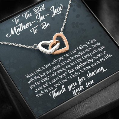 Future Mother In Law Necklace With Message Card, Thank You For Sharing Your Son, Mother in Law Jewelry, Mother Day Necklace, Interlocking Hearts Necklace, Birthday Gift, Christmas Gift