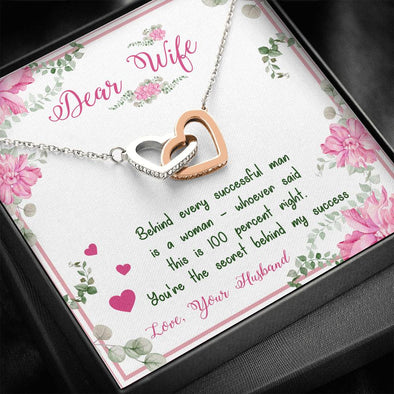 To My Wife Interlocking Hearts Necklace, Two Hearts Necklace, Silver/Golden Heart Shape Pendant For Her, gift For Birthday, Valentine's Day, Anniversary, Jewelry For Wife