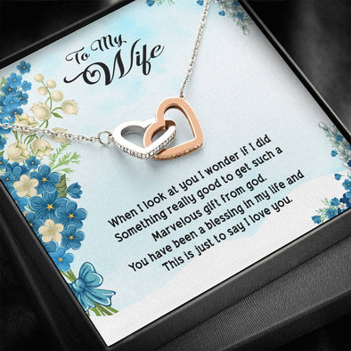 Gold/Silver Heart Necklace, Interlocking Heart Pendant With Message Card, To My Wife You Have Been A Blessing In My Life Pendant, Couple Jewelry, Couple Collection