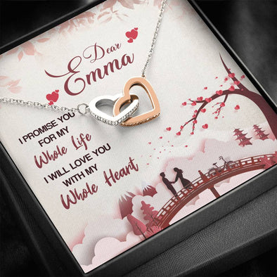 Customized Interlocking Heart Necklace, Two Heart Necklace, Necklace With Message Card, Jewelry For Her, Personalized Couple Gifts, Necklace With Her Name