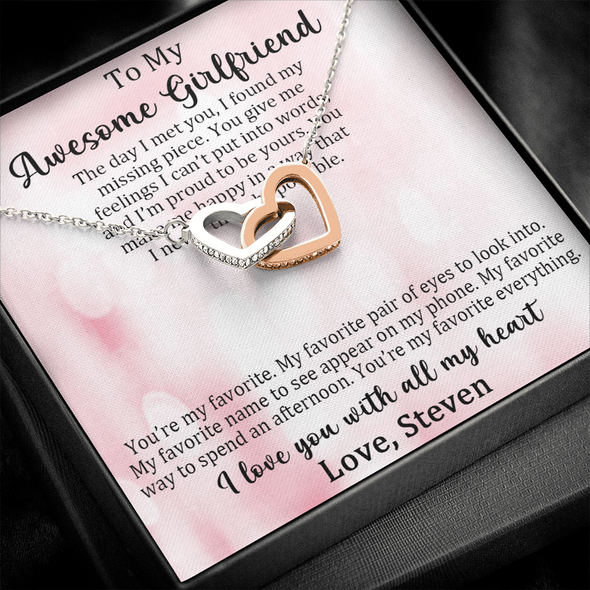 To My Awesome Girlfriend, Interlocking Hearts Necklace, Customized Pendant For Her, Birthday Gift, Christmas, Anniversary, Gift For Her, Valentine's Day, Jewelry For Her