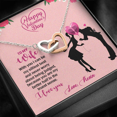 To My Wife, With You I Never Worry About Being Judged, Customized Pendant For Love, Customized Interlocking Heart Necklace, Couple Necklaces, Birthday