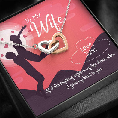 Interlocking Heart Pendant For Wife, Custom Couple Gifts, Jewelry For Her, Gold/Silver Heart Necklace For Her, Gift For Birthday, Anniversary, Valentine's Day