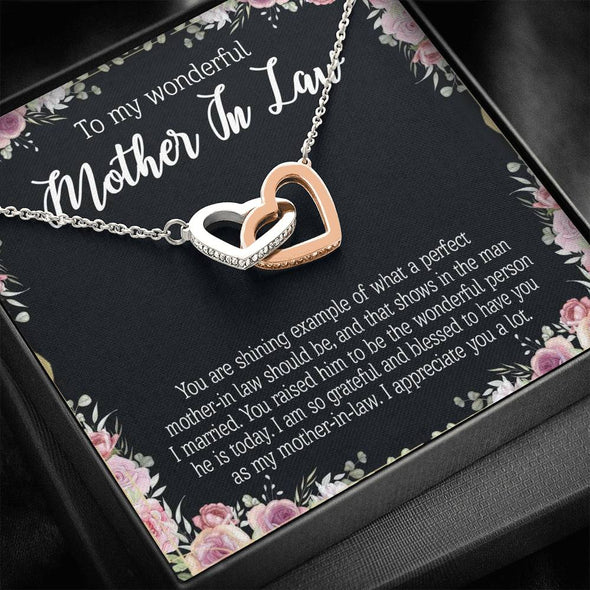 Mother In Law Necklace With Message Card, I Appreciate You a Lot, Mother's Day Necklace, Interlocking Hearts Necklace, Christmas Gift, Birthday Gift
