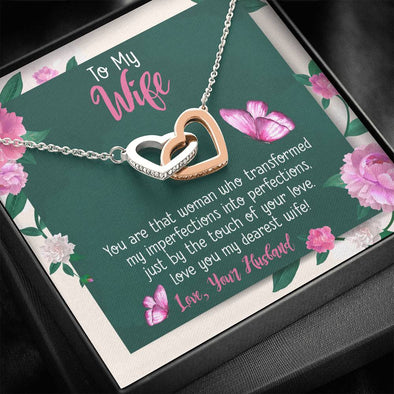 Interlocking Gold/Silver Heart Pendant, Two Heart Pendant With Message Card, Love You My Dearest Wife Necklace, Jewelry For Her, Gift For Love