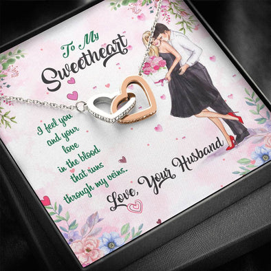 To My Sweetheart Interlocking Heart Necklace, Two Heart Necklace, Gold/Silver Pendant, Gift For Anniversary, Birthday, Christmas, Valentine's Day, Gift For Wife, Couple Collection