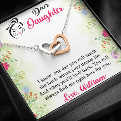 To My Daughter, You Will Always Find Me Right Here For You, Necklace With Message Card, Customized Interlocking Hearts Necklace, Gift Ideas For Daughter, Birthday Gift