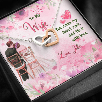 Valentine's Day Gift For Wife, Interlocking Hearts Necklace With Message Card, Couple Gifts, Customized Pendant For Your Loved Ones, Jewelry For Her