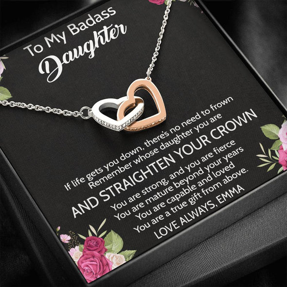 To My Daughter, You Are A True Gifts From Above, Necklace With Message Card, Customized Interlocking Hearts Necklace, Birthday Gift, Gift Ideas For Daughter