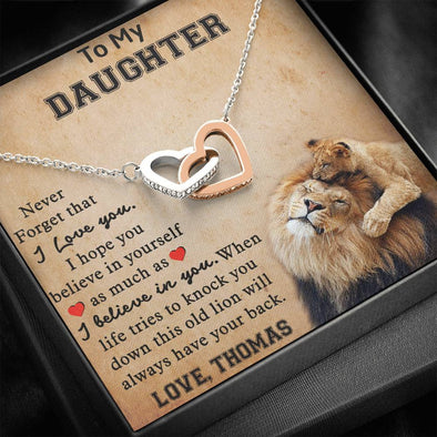 To My Daughter, Never Forget That I Love You, Necklace With Message Card, Birthday Gift, Customized Interlocking Hearts Necklace, Gift Ideas For Daughter