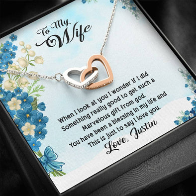 To My Wife, This Is Just To Say I Love You Card For Wife, Customized Interlocking Heart Necklace, Couple Necklaces, Birthday, Valentine's Gift, Anniversary