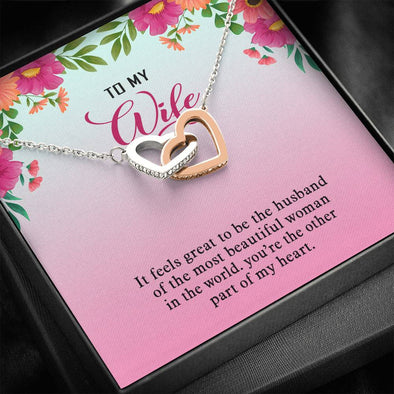 Interlocking Hearts Necklace, To My Wife You Are The Most Beautiful Woman In The World Two Heart Necklace, Pendant with Message Card, Couple Gifts, Gift For Birthday, valentine's Day