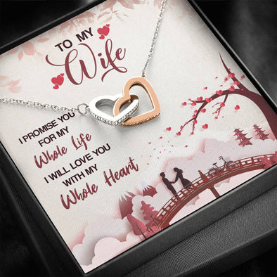 Birthday Gift For Wife, Interlocking Heart Pendant For Wife, Two Hearts Necklace, Gift For Wife, Couple Jewelry, Gold/Silver Necklace With Message Card