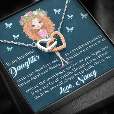 To My Daughter, You Will Always Be My Little Girl To Me, Necklace With Message Card, Birthday Gift, Gift Ideas For Daughter, Customized Interlocking Hearts Necklace