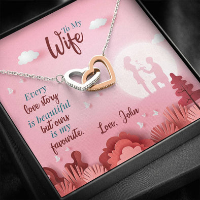 Customized Pendant With a Message card, Necklace For Her, Two Hearts Necklace, Personalized Interlocking Heart Necklace For Your Wife, Jewelry For the wife