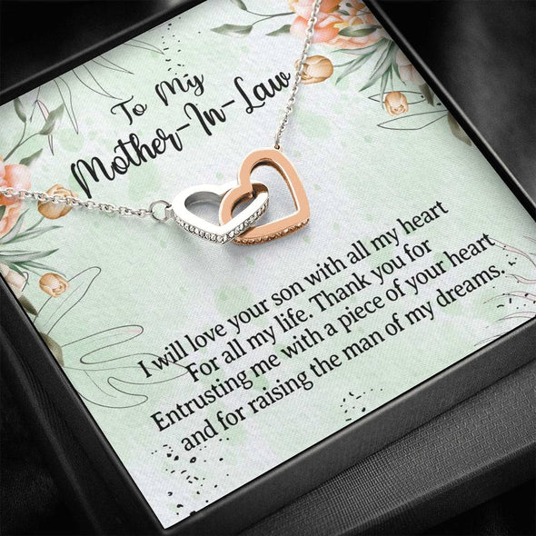 Future Mother In Law Necklace With Message Card, I Will Love Your Son With All My Heart, Mother's Day Necklace, Interlocking Hearts Necklace, Birthday Gift, Christmas Gift