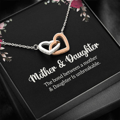 Interlocking Heart Necklace for Mom, Gift for Mother's Day, Christmas, Birthday, Gift for Her, Silver and Golden Necklace with Message Card