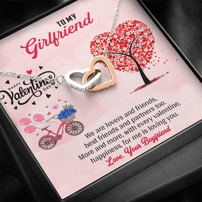 To My Girlfriend/Soulmate/Wife Happiness Is Loving You Necklace, Interlocking Hearts Pendant, Gold/Silver Necklace With Message Card, Couple Gifts, Jewelry For Her