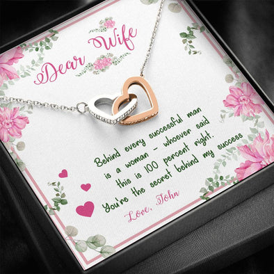 Customized Interlocking Hearts Necklace with On Demand Message Card, Gift For Valentine's Day, Birthday. Anniversary, Gold/Silver Double Heart Necklace