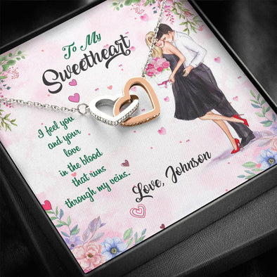 To My Soulmate, Sweetheart, Wife, I Feel You And Your Love, Jewelry For Wife, Necklace With Message Card, Customized Interlocking Heart Necklace, Birthday