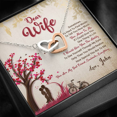 Personalized Interlocking Hearts Necklace With Message Card, Gold/Silver Heart Shape Pendant, Custom Couple Gifts, To My Wife You Are My Best Friend Necklace