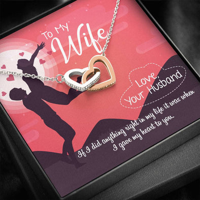 To My Wife Interlocking Hearts Necklace, Pendant With Message Card, Gift For Wife, Couple Jewelry, Gold/Silver Hearts Necklace